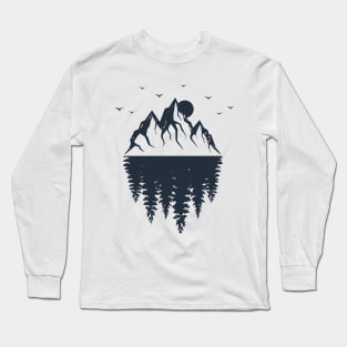 Mountains And Forest. Double Exposure. Geometric Style Long Sleeve T-Shirt